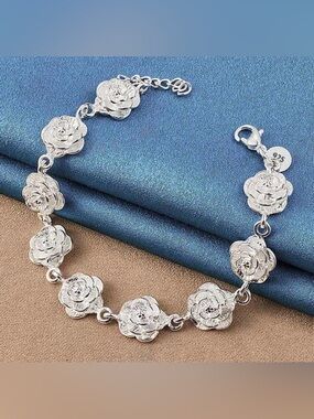 Silver Floral Link Bracelet - Women's Jewelry